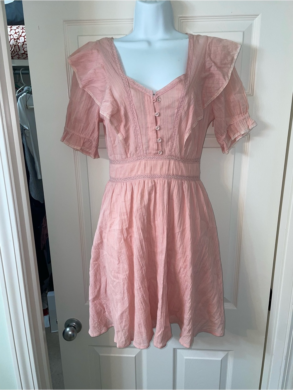 Shabby Chic Women's Pink Ruffled Button-Up Top - Picture 3 of 3